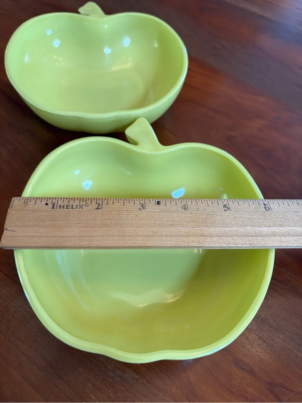 Vintage Hazel-atlas Platonite Milk Glass Chartreuse Apple bowls Orchard Ware 50s
